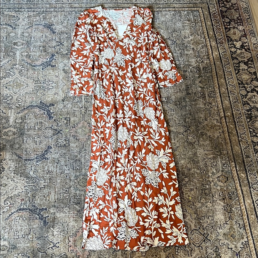 The Auguste Floral Rust Maxi Dress Floral Size 4 Long Sleeve NWT